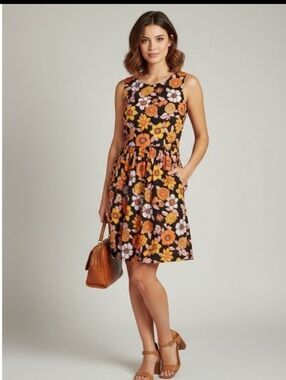 Modcloth Floral Sleeveless Fit & Flare Dress 1X